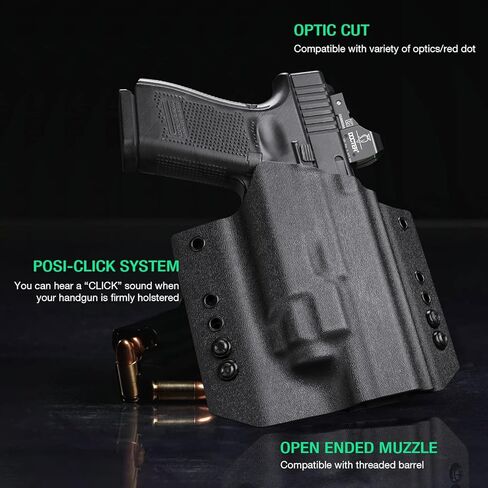 WARRIORLAND OWB Kydex Holster w/Optic Cut, Compatible with Glock 17/19 Gen3-5 &G23/G32 Gen3-4 & G19X/44/45 with TLR-8 TLR-8A Mounted Only, Not Fits TLR-8X, Outside Waistband Carry, Adj. Carry Position in Saudi Arabia