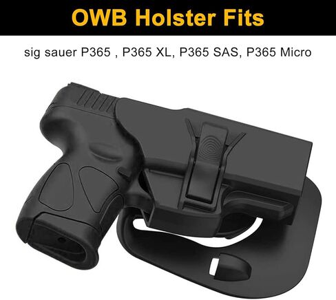 حافظات Sig P365، حافظة OWB لـ Sig Sauer P365 / P365 SAS / P365X / Sig Sauer P365XL مسدسات، حزام خصر خارجي بوليمر تكتيكي مع حامل مجداف قابل للتعديل 60 درجة، اليد اليمنى in Kuwait