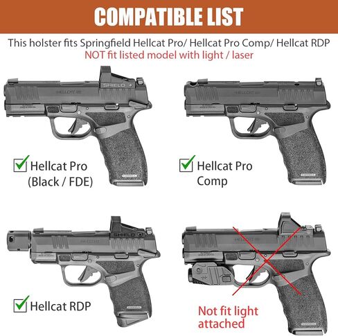 حافظة جلدية GUN & FLOWER IWB لـ Springfield Hellcat Pro/Comp، Hellcat RDP - قطع بصري - حافظة حمل مخفية، ملحق داخل حزام الخصر، يناسب أحزمة مقاس 1.5 بوصة - 1.75 بوصة - اليد اليمنى in Saudi Arabia