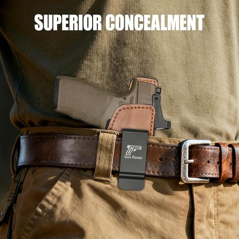 حافظة جلدية GUN & FLOWER IWB لـ Springfield Hellcat Pro/Comp، Hellcat RDP - قطع بصري - حافظة حمل مخفية، ملحق داخل حزام الخصر، يناسب أحزمة مقاس 1.5 بوصة - 1.75 بوصة - اليد اليمنى in Kuwait