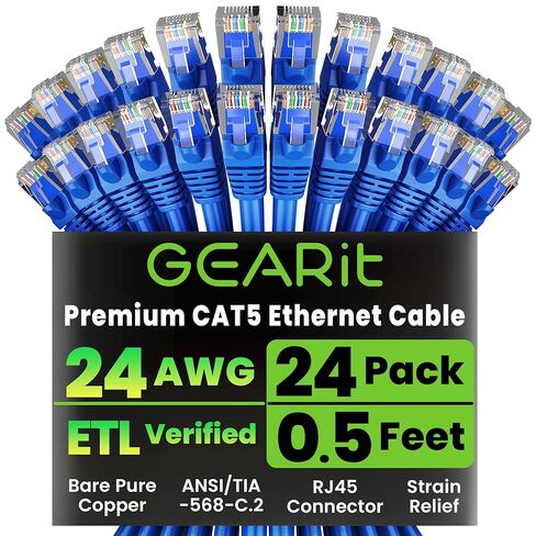 GearIT 24-Pack, Cat5e Ethernet Patch Cable 10 Feet - Snagless RJ45 Computer LAN Network Cord, Blue - Compatible with 24 48 Port Switch POE Rackmount 24port Gigabit in Saudi Arabia