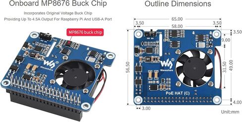 مطلوب قبعة Waveshare Power Over Ethernet (النوع C) لـ Raspberry Pi 3B+/4B 802.3af/at معدات مصادر الطاقة in Kuwait