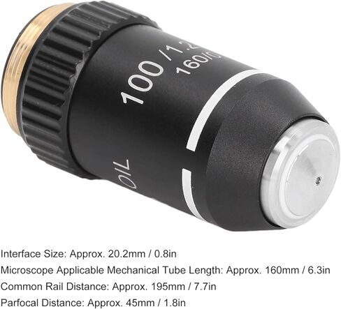عدسة موضوعية نحاسية مكبرة 100X، واجهة 20.2 مم، مع معالجة طلاء للحصول على صورة مشرقة. جهاز الزنبرك، غلاف مطلي بالكروم، حجم RMS القياسي الدولي، in Kuwait