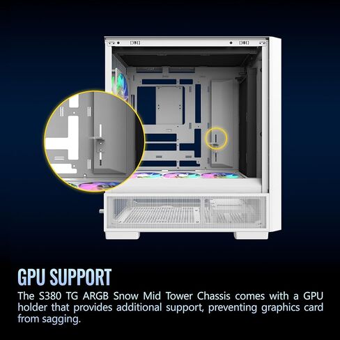 Thermaltake S380 TG ARGB; Mid Tower Chassis; 1x120mm SF120 ARGB & 1x360mm SF360 ARGB PWM Fans Included; 360mm Radiator Support; 400mm GPU Clearance; Hidden Connector Support; Snow; CA-11K-00M6WN-00 in Saudi Arabia