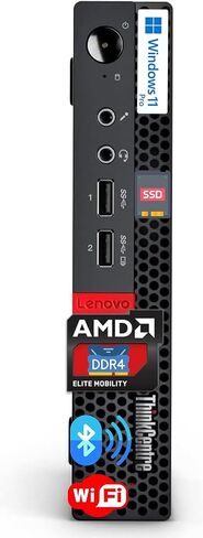 كمبيوتر مكتبي لينوفو ثينك سنتر مايكرو، ذاكرة وصول عشوائي DDR4 سعة 16 جيجابايت، محرك أقراص SSD سعة 512 جيجابايت، معالج AMD ورسومات، دعم العرض المزدوج، واي فاي، بلوتوث، USB، RJ-45، Windows 11 Pro، إطار صغير، أداء عملاق in Kuwait