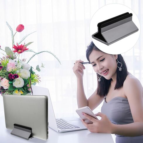 حامل كمبيوتر محمول عمودي من MERRYHAPY وقاعدة للكمبيوتر اللوحي، حامل من سبائك الألومنيوم قابل للتعديل لمساحة العمل المكتبية، متوافق مع أجهزة الكمبيوتر المحمولة والأجهزة اللوحية، منظم سطح المكتب المحمول باللون الرمادي in Kuwait