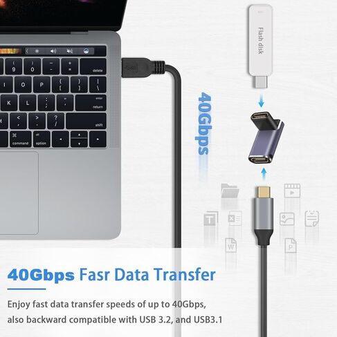 Duttek 240W USB C Coupler، 90 درجة USB c أنثى إلى أنثى محول 40 جيجابت في الثانية يدعم شاشة فيديو 8K@60 هرتز مع مصباح مؤشر العمل LED لـ Thunderbolt، Switch، MacBook، Laptop، Tablet، Phone 1Pack in Kuwait
