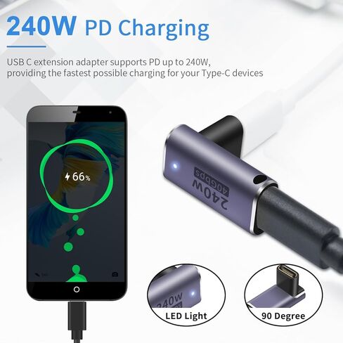 Duttek 240W USB C Coupler، 90 درجة USB c أنثى إلى أنثى محول 40 جيجابت في الثانية يدعم شاشة فيديو 8K@60 هرتز مع مصباح مؤشر العمل LED لـ Thunderbolt، Switch، MacBook، Laptop، Tablet، Phone 1Pack in Kuwait