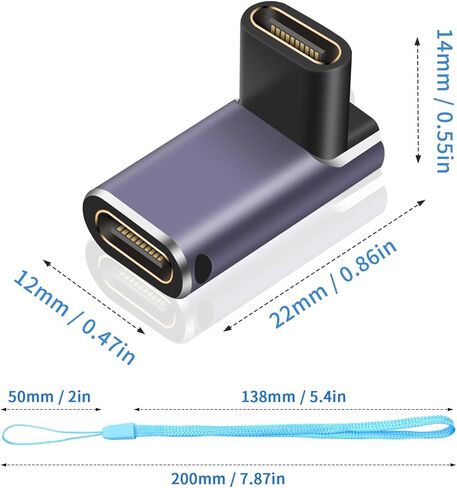 Duttek 240W USB C Coupler، 90 درجة USB c أنثى إلى أنثى محول 40 جيجابت في الثانية يدعم شاشة فيديو 8K@60 هرتز مع مصباح مؤشر العمل LED لـ Thunderbolt، Switch، MacBook، Laptop، Tablet، Phone 1Pack in Kuwait