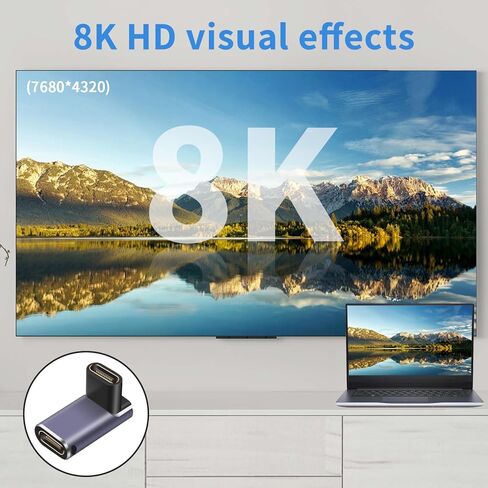Duttek 240W USB C Coupler، 90 درجة USB c أنثى إلى أنثى محول 40 جيجابت في الثانية يدعم شاشة فيديو 8K@60 هرتز مع مصباح مؤشر العمل LED لـ Thunderbolt، Switch، MacBook، Laptop، Tablet، Phone 1Pack in Kuwait