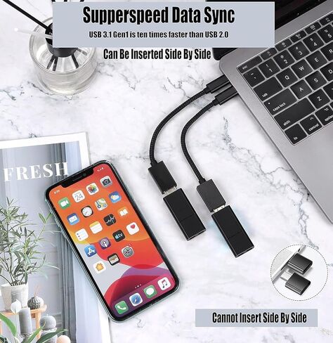 محول OTG USB-C 3.0 (عبوتان) متوافق مع هاتف Samsung Galaxy S20 FE 5G إلى وظائف سريعة متعددة الاستخدام للنسخ الاحتياطي ولوحة المفاتيح والفئران ومحركات الإبهام والحفظ والمزيد (أسود) in Kuwait