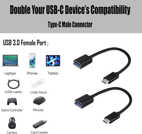 محول OTG USB-C 3.0 (عبوتان) متوافق مع هاتف Samsung Galaxy S20 FE 5G إلى وظائف سريعة متعددة الاستخدام للنسخ الاحتياطي ولوحة المفاتيح والفئران ومحركات الإبهام والحفظ والمزيد (أسود) in Kuwait