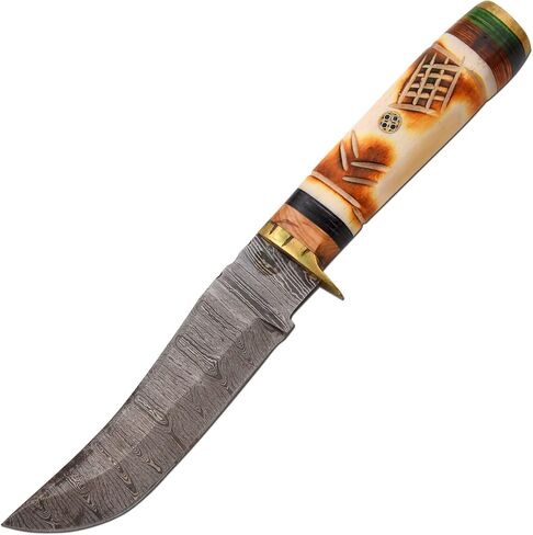 Handmade Full Tang Real-Damascus-Steel | Hunting-Camping | Fishing-Knife Comes With Leather Sheath in Kuwait