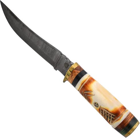 Handmade Full Tang Real-Damascus-Steel | Hunting-Camping | Fishing-Knife Comes With Leather Sheath in Kuwait