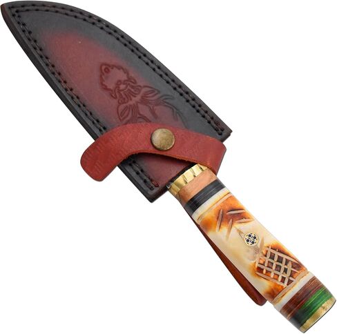 Handmade Full Tang Real-Damascus-Steel | Hunting-Camping | Fishing-Knife Comes With Leather Sheath in Kuwait
