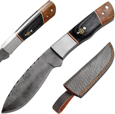 Handmade 9-Inches Custom Damascus Steel Fixed Blade Hunting Knife With Sheath in Kuwait