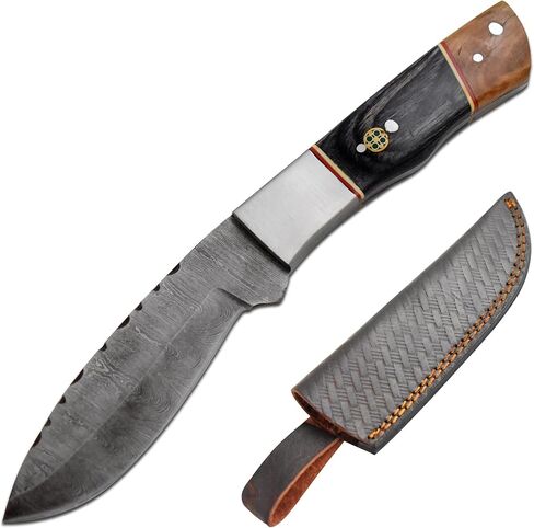 Handmade 9-Inches Custom Damascus Steel Fixed Blade Hunting Knife With Sheath in Kuwait