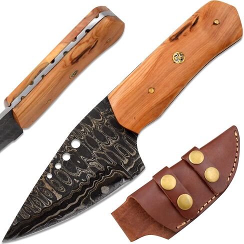 Handmade Full Tang Damascus Steel Hunting & Camping Knife, Fixed Blade Fishing Knife with Leather Sheath (Brown-310) in Kuwait