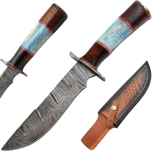 Handmade Custom Real Damascus Camping Fixed Blade Hunting Knife With Sheath in Kuwait