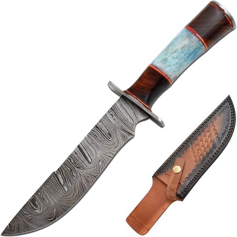 Handmade Custom Real Damascus Camping Fixed Blade Hunting Knife With Sheath in Kuwait