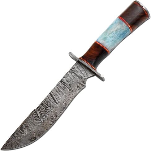 Handmade Custom Real Damascus Camping Fixed Blade Hunting Knife With Sheath in Kuwait
