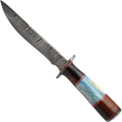 Handmade Custom Real Damascus Camping Fixed Blade Hunting Knife With Sheath in Kuwait