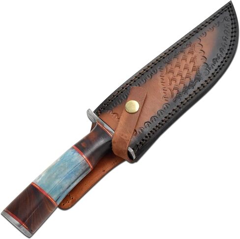 Handmade Custom Real Damascus Camping Fixed Blade Hunting Knife With Sheath in Kuwait