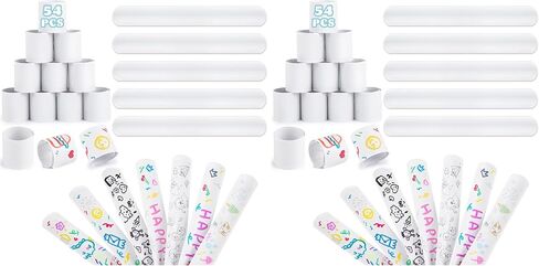 LOVESTOWN 54PCS Slap Bracelets White, Party Slap Bracelets DIY Wrist Bands Bulk Blank Snap Band for Kids Birthday Party Favors School Crafts in Kuwait
