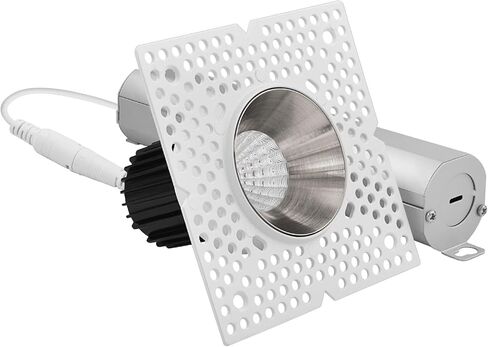 LUXRITE 1-Inch LED Trimless Recessed Spotlight with Nickel Reflector Trim Replacement 10W, 850LM, 2700K-5000K, 60° Beam Angle, Dimmable, Push-n-Lock, CRI90, Damp & IC Rated, ETL White + Nickel in Saudi Arabia