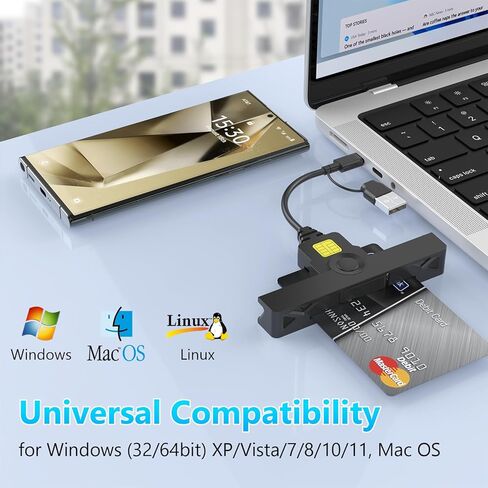 CAC Reader Military USB C CAC Card Reader DOD Military USB Common Access CAC Fold Smart Card Reader 2 IN1 USB/Type C Switch Connector ID CAC Card Reader Compatible with Mac Os, Windows,Linux, Black in Saudi Arabia