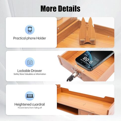 Wood Monitor Stand Riser with 3 Drawers & Lockable Storage – Desktop Organizer for Computer, Laptop, and Office Supplies, Ergonomic Monitor Stand for Desk, Workspace Organizers & Accessories in Saudi Arabia