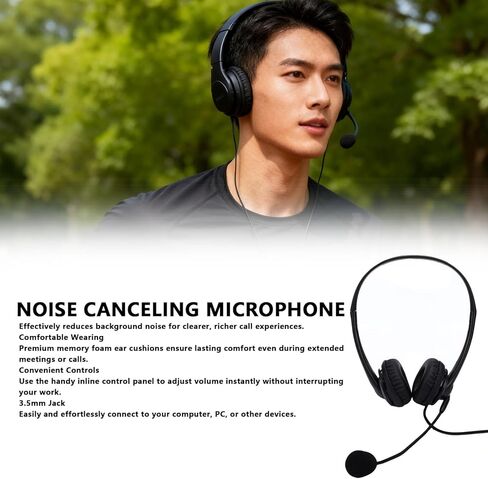 Yoidesu Wired Headphones, Adjustable Microphone Boom Noise Cancelling Mic 30mm HD Speakers Inline Volume Control, with 3.5mm Jack, for PC Laptop Phone Zoom Calls Online Meetings OS X in Saudi Arabia