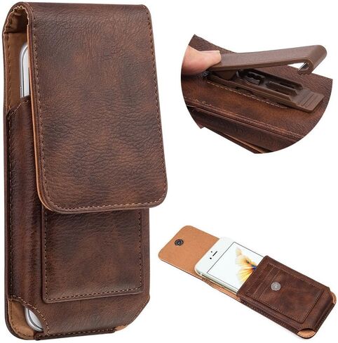 Vertical PU Leather Belt Holster Case Pouch with Swivel Belt Clip Card Slot for iPhone 11 12 13 14 Pro XR X/Galaxy Note 10 S23 S22 S10e A10e /Google Pixel 5 4/ Huawei P30/ Moto E6/ LG Rebel 4 (Brown) in Saudi Arabia