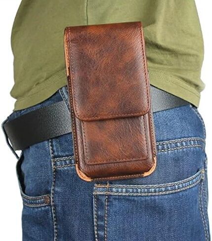 Vertical PU Leather Belt Holster Case Pouch with Swivel Belt Clip Card Slot for iPhone 11 12 13 14 Pro XR X/Galaxy Note 10 S23 S22 S10e A10e /Google Pixel 5 4/ Huawei P30/ Moto E6/ LG Rebel 4 (Brown) in Saudi Arabia