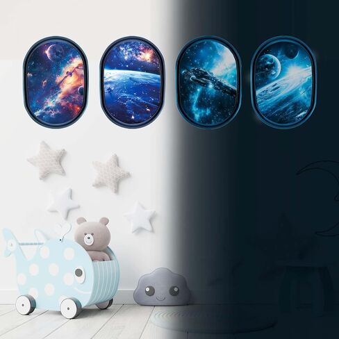 SNAIL GARDEN 3D Universe Galaxy Space Wall Stickers, 4 Pcs Glow in The Dark Wall Decals,Self-Adhesive Space Themed Wall Decor, Ceiling Glow in The Dark Decoration in Saudi Arabia