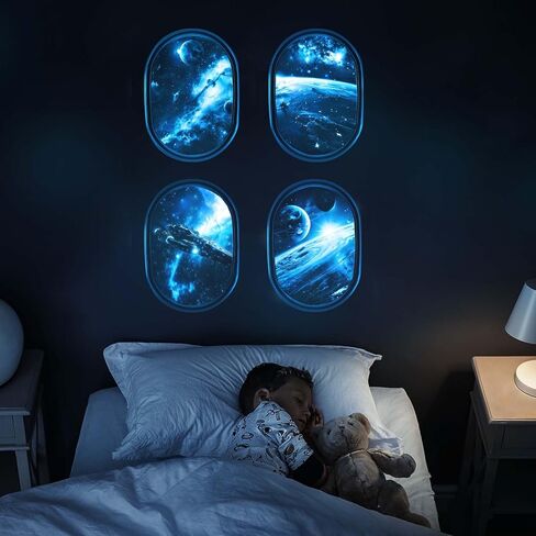 SNAIL GARDEN 3D Universe Galaxy Space Wall Stickers, 4 Pcs Glow in The Dark Wall Decals,Self-Adhesive Space Themed Wall Decor, Ceiling Glow in The Dark Decoration in Saudi Arabia