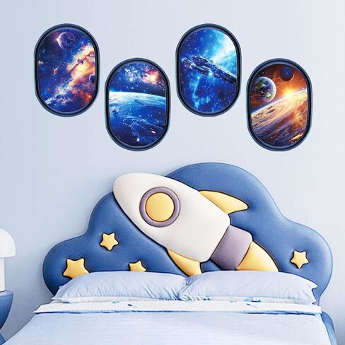 SNAIL GARDEN 3D Universe Galaxy Space Wall Stickers, 4 Pcs Glow in The Dark Wall Decals,Self-Adhesive Space Themed Wall Decor, Ceiling Glow in The Dark Decoration in Saudi Arabia