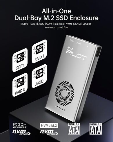 حاوية Dual Bay RAID 0، RAID 1، JBOD وCloner All-in-One M.2 SSD، محول قارئ يصل إلى 20 جيجابت في الثانية M 2 إلى USB C لمفتاح M2 M، قاعدة B+M Key NVMe SATA الخارجية، حجم محرك 2280 2242 2230 in Kuwait