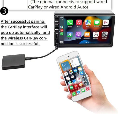 صندوق محول محول مع CarPlay اللاسلكي وAndroid Auto، مشغل سيارات بلوتوث 5.0، اتصال تلقائي سريع بدون تأخير، تصميم مضغوط لنظام Android مع منفذ USB/USB-C أسود in Kuwait