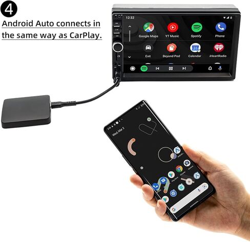 صندوق محول محول مع CarPlay اللاسلكي وAndroid Auto، مشغل سيارات بلوتوث 5.0، اتصال تلقائي سريع بدون تأخير، تصميم مضغوط لنظام Android مع منفذ USB/USB-C أسود in Kuwait