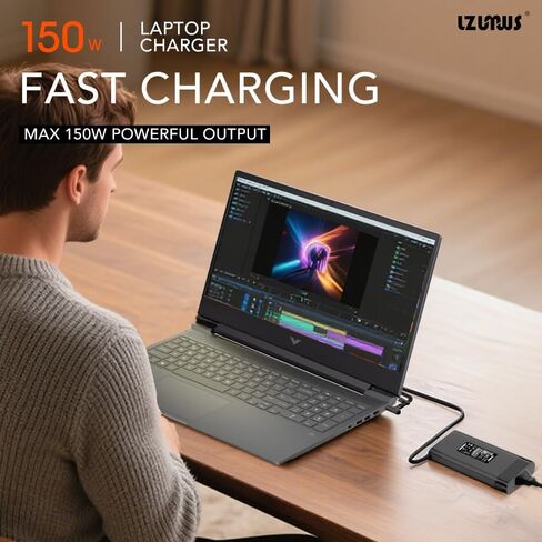 محول تيار متردد 150 وات لشاحن الكمبيوتر المحمول HP 19.5V/7.7A مزود طاقة مع طرف 4.5x3.0 مم متوافق مع HP Victus/OMEN 15 17 /Pavilion Gaming/ZBook Fury/Studio in Kuwait