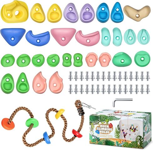 TOPNEW 32 Rock Climbing Holds Multi Size for Kids, Adult Rock Wall Holds Climbing Rock Wall Grips for Indoor and Outdoor Playground Play Set in Kuwait