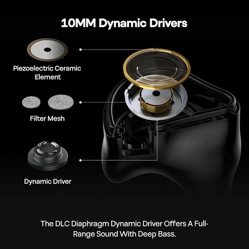 7HZ G1 in-Ear Monitor, 10mm DLC Dynamic Driver IEM Wired Earbuds, HiFi Headphones with Detachable OFC Silver-Plated Cable for Gaming and Music Audiophiles (Without Mic, Black) in Saudi Arabia