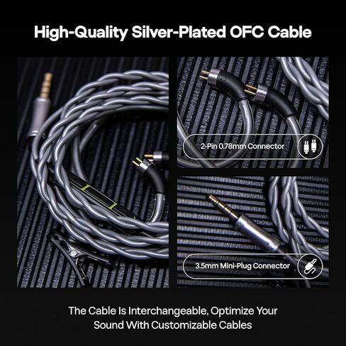 7HZ G1 in-Ear Monitor, 10mm DLC Dynamic Driver IEM Wired Earbuds, HiFi Headphones with Detachable OFC Silver-Plated Cable for Gaming and Music Audiophiles (Without Mic, Black) in Saudi Arabia