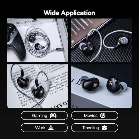 7HZ G1 in-Ear Monitor, 10mm DLC Dynamic Driver IEM Wired Earbuds, HiFi Headphones with Detachable OFC Silver-Plated Cable for Gaming and Music Audiophiles (Without Mic, Black) in Saudi Arabia