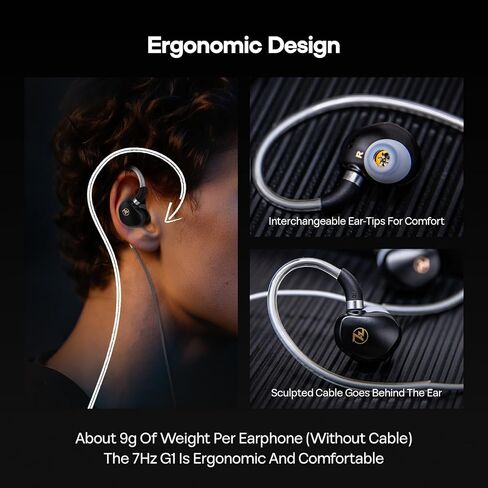 7HZ G1 in-Ear Monitor, 10mm DLC Dynamic Driver IEM Wired Earbuds, HiFi Headphones with Detachable OFC Silver-Plated Cable for Gaming and Music Audiophiles (Without Mic, Black) in Saudi Arabia