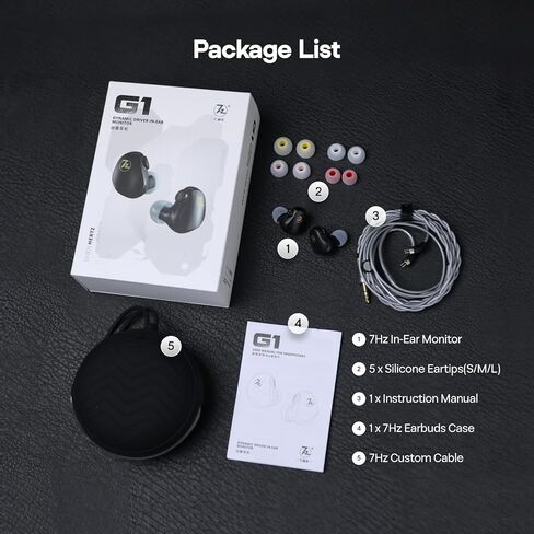 7HZ G1 in-Ear Monitor, 10mm DLC Dynamic Driver IEM Wired Earbuds, HiFi Headphones with Detachable OFC Silver-Plated Cable for Gaming and Music Audiophiles (Without Mic, Black) in Saudi Arabia