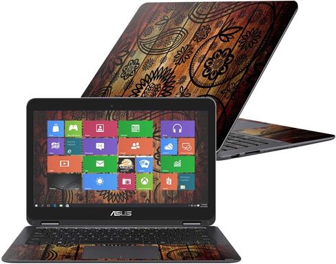 غلاف MightySkins متوافق مع Asus ZenBook Flip UX360CA مقاس 13.3 بوصة (2016) غلاف لاصق من الجلد الزهري الخشبي in Kuwait