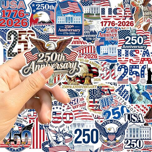 50 قطعة من ملصقات الذكرى السنوية الـ 250 لأمريكا 1776-2026 بالولايات المتحدة الأمريكية 250 عامًا ملصق فينيل مقاوم للماء لأجهزة الكمبيوتر المحمول، زجاجة مياه، لوح التزلج، سجل القصاصات، هدايا الحفلات in Saudi Arabia