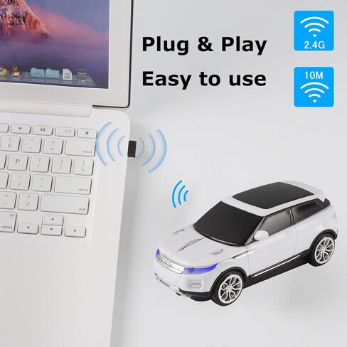 ماوس لاسلكي لطيف لفئران السيارة، أبيض قابل للحمل، فئران ممتعة ورائعة، ماوس USB مضحك لأجهزة الكمبيوتر المحمول والكمبيوتر اللوحي ماك بوك للأطفال والبنات والصبيان والنساء والرجال والأم والأب والأيدي الصغيرة للسفر والمكتب والمدرسة in Kuwait